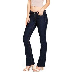 Women’s Mid Rise Boot Cut Jeans Dark Blue 9 Stretch Denim Slimming